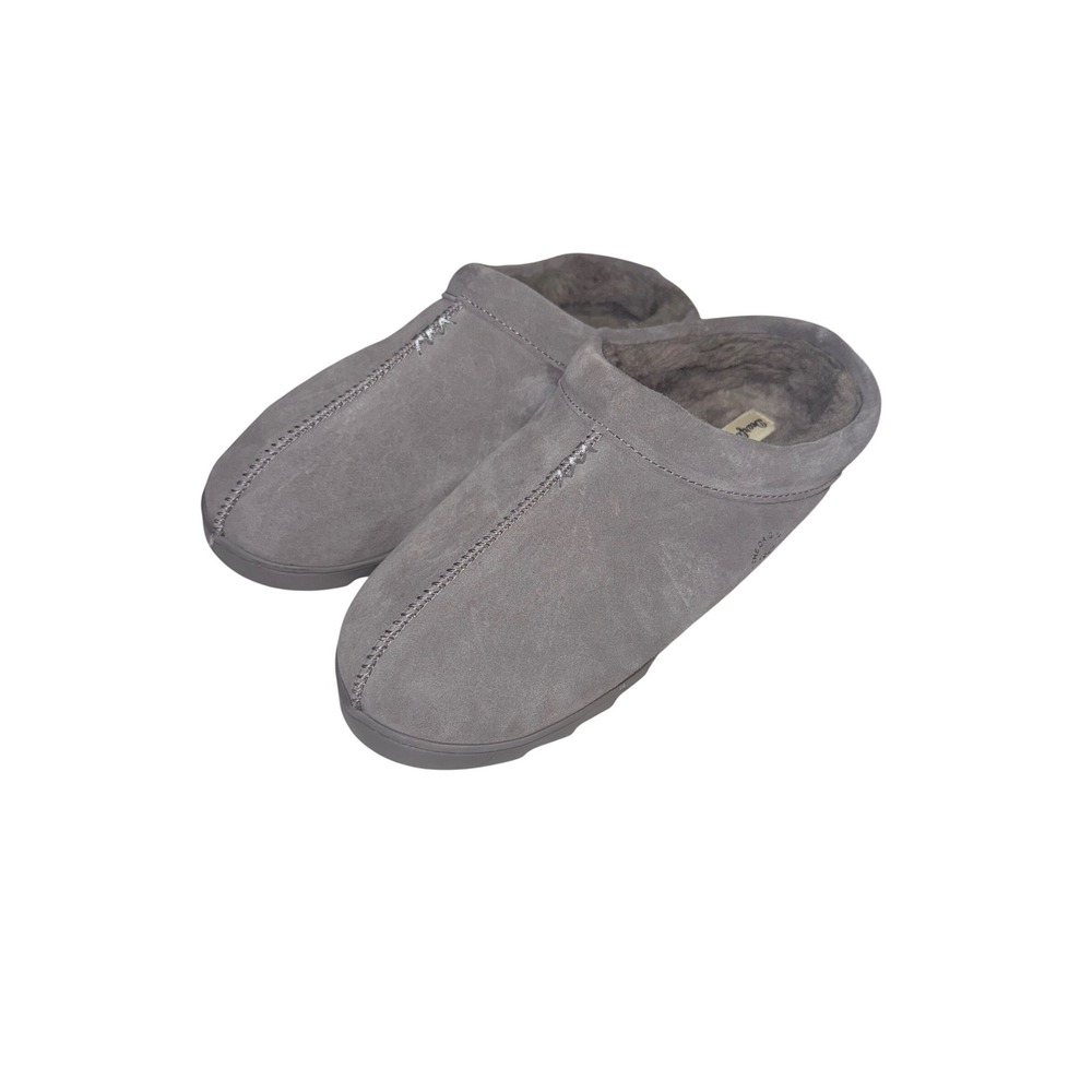 Dearfoams Women's Mules‎ Slippers Gray Suede Faux Fur Lined Size 9 10 Slip On